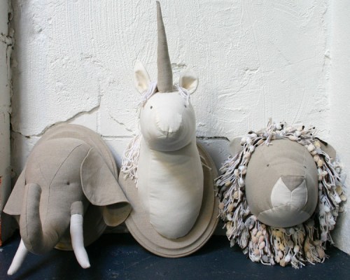 Faux elephant, unicorn and lion taxidermy in Italian linen! 