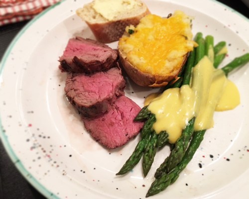 Christmas Eve feast...roast beast, asparagus with hollandaise, and twice baked potatoes!